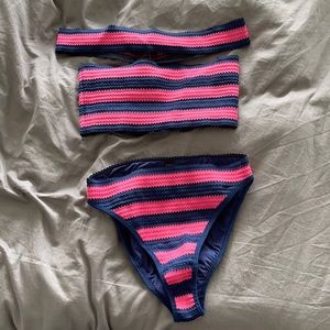 asos blue and pink bandage high waisted bikini